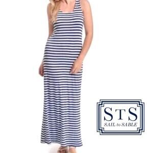 SAIL TO SABLE Navy and White Stripe Midi Racerback Slit Dress Size Small casual